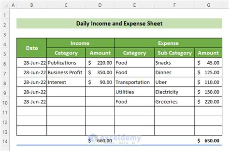 Daily Income and Expense Sheet in Excel (Create with Detailed Steps)