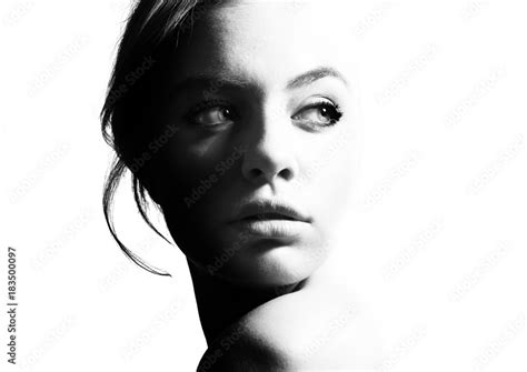 High contrast black and white portrait of a beautiful girl. Stock Photo ...