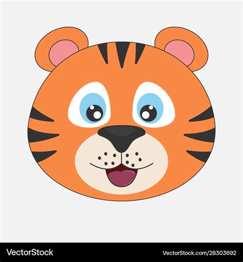 Young cute cartoon head tiger greeting card Vector Image