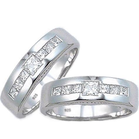 His and Hers Matching Sterling Silver Wedding Couple Rings Set