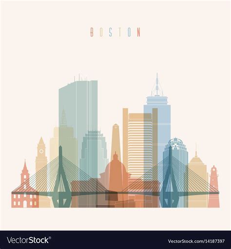 Boston Massachusetts city skyline silhouette. Transparency style poster ...