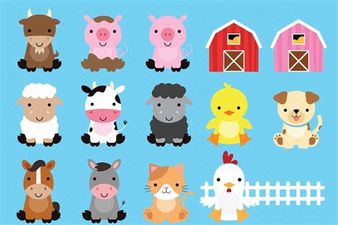 Farm Animals Clipart (385338) | Illustrations | Design Bundles