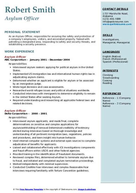 Asylum Officer Resume Samples | QwikResume