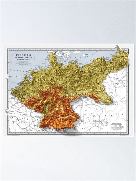 "1871 Vintage Prussia Relief Map Print With 3D Illusion ...