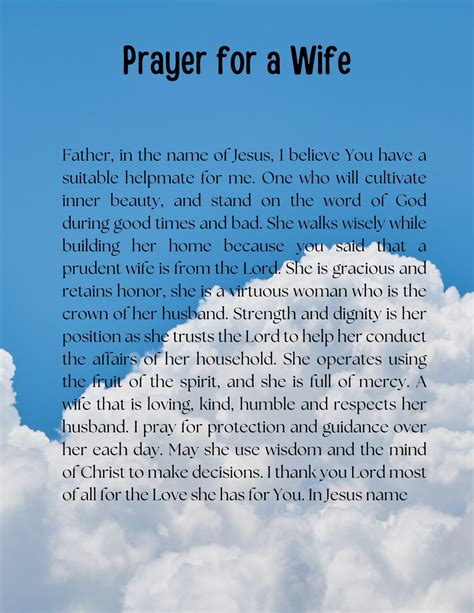 Prayer to Find a Wife, Printable Prayer for a Wife, Blue Sky With ...