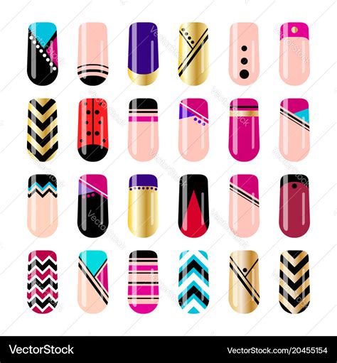 Nail art design geometric nail stickers template Vector Image