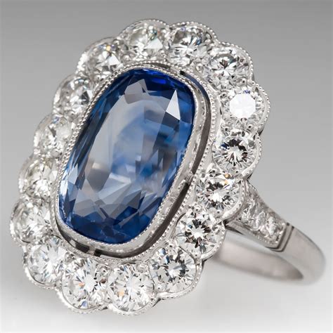 5.3 Carat Light Blue Sapphire & Diamond Vintage Halo Ring Light Blue ...