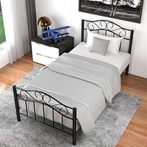 Mecor Twin XL Curved Metal Bed Frame, Princess Black Platform Bed Frame ...