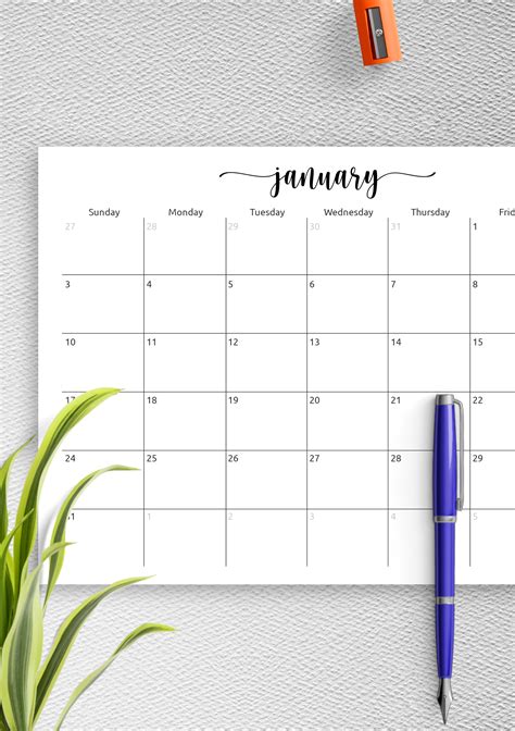 Download Printable Spacious Monthly Calendar Grid PDF