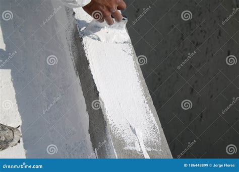 Worker Applying White Roof Coating Stock Image - Image of cepillo ...