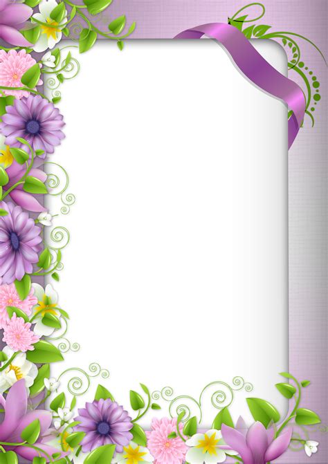 Transparent PNG Photo Frame with Purple Flowers | frame | Pinterest