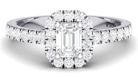 Emerald Cut Solitaire Ring in Platinum Halo Setting JL PT 469 – Jewelove.US