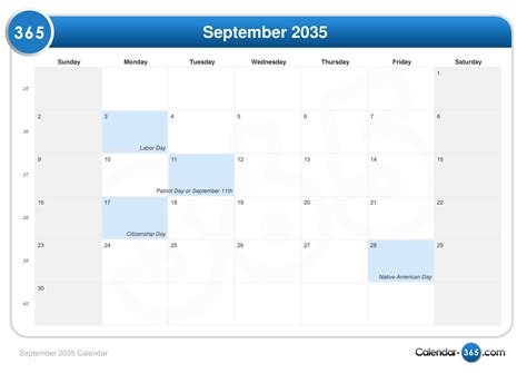 September 2035 Calendar