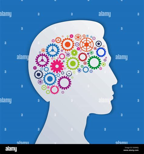 Brain gears in the head, human thinking concept vector illustration ...