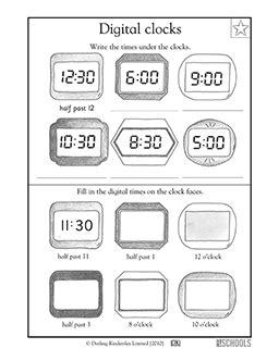 1st grade Math Worksheets: Reading digital clocks | GreatSchools