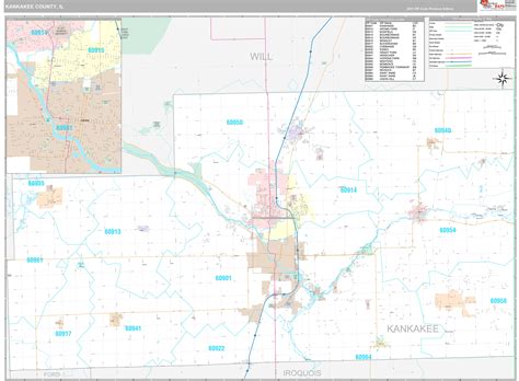 Kankakee County Wall Map Premium Style