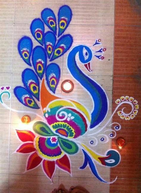 20 Beautiful & Simple Peacock Rangoli Designs - K4 Craft