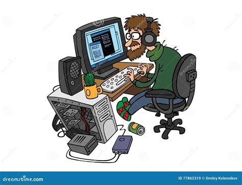 Cartoon Programmer Working Behind The Computer Stock Image ...