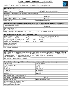 FAIRHILL MEDICAL PRACTICE - Registration Doc Template | pdfFiller