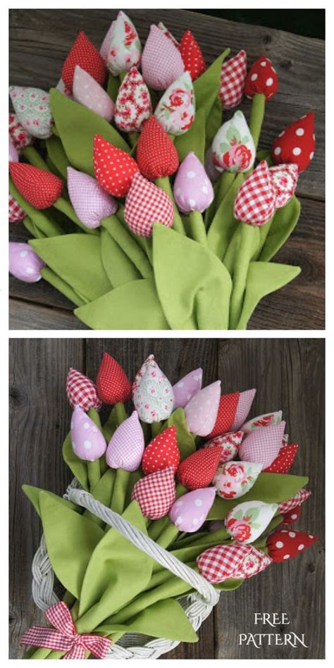 DIY Fabric Tulip Flower Free Sewing Patterns + Video | Fabric Art DIY ...