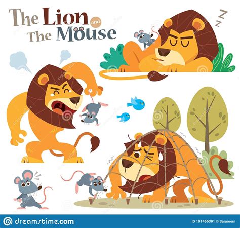 The Lion and Mouse stock vector. Illustration of cartoon - 191466391 ...