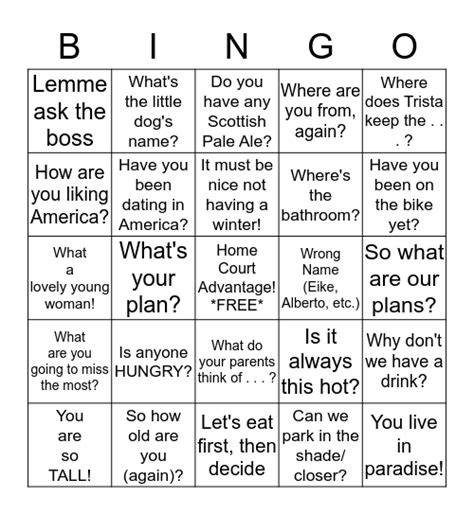 Family Reunion Bingo Card