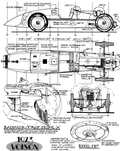 a drawing of an old race car from the 1950's, with plans for it