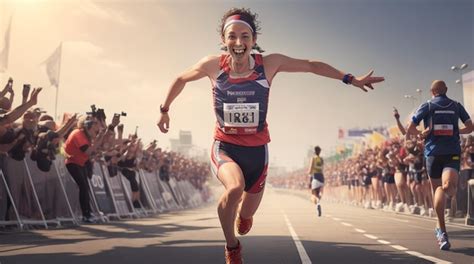 Premium AI Image | Marathon Runner Crossing the Finish Line