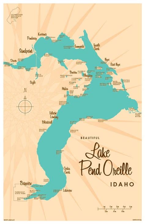 Lake Pend Oreille ID Map Print