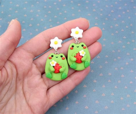 Goblincore Jewelry Frog With Strawberry Necklace Happy Green | Etsy