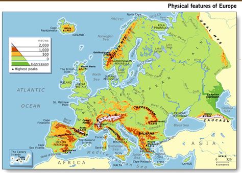 Europe Physical Features Map