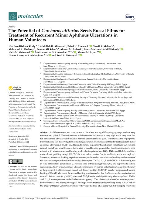 (PDF) The Potential of Corchorus olitorius Seeds Buccal Films for ...