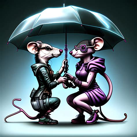 cyberpunk, mouse, with glasses, on knees, gives engagement rin ...