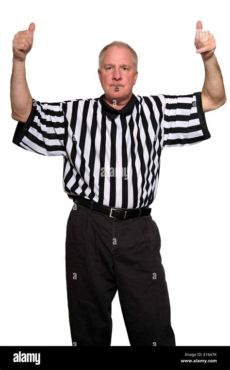 Man dressed as a basketball referee giving signal for jump ball Stock ...