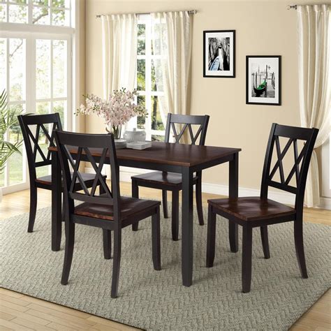 URTR 5-Pieces Wood Top Black Dining Table Set, Home Kitchen Table Set ...