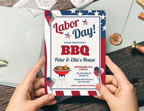 Labor Day BBQ Party Invitation, Labor Day Editable Invitation Template ...