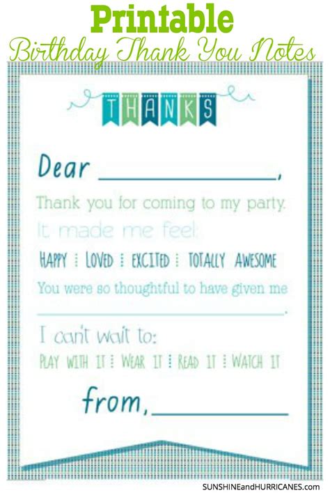 Printable Birthday Thank You Notes