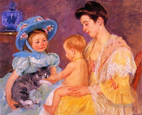 Children Playing with a Cat impressionism mothers children Mary Cassatt ...