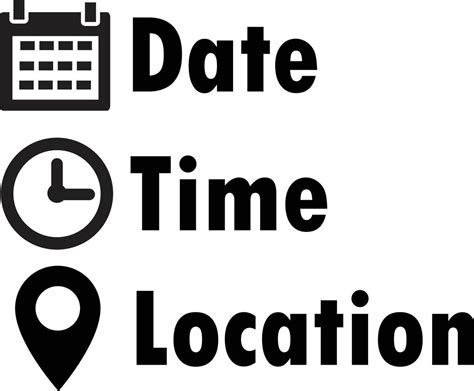 date, time, location icon on white background. Place icons symbol ...