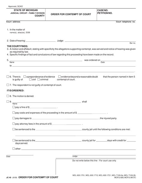 Form JC40 Download Fillable PDF or Fill Online Order for Contempt of ...