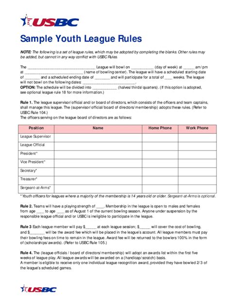 Fillable Online Sample Youth League Rules Fax Email Print - pdfFiller