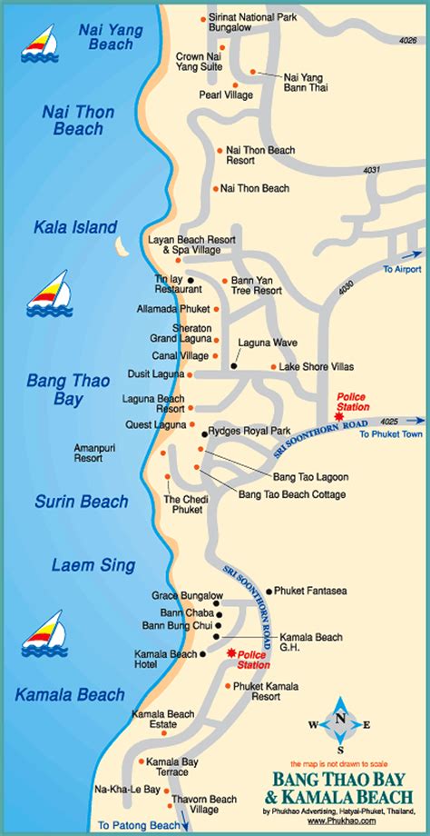 Large map of Surin Beach, Kamala Beach, Bang Tao Beach map