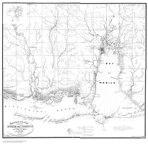 Mobile Bay - Gulf Shores Alabama - Historical Map - B&W – Nautical ...