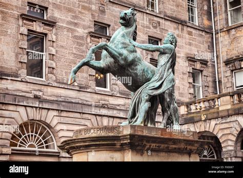 Statue of Alexander the Great and his horse Bucephalus at City Stock ...