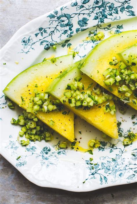 Yellow Watermelon Salad with Pickled Cucumber Ginger Relish