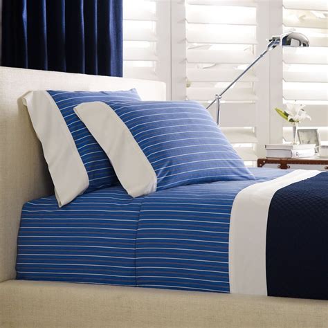 NEW Ralph Lauren Off Sunset Cambridge Stripe Blue White Twin Flat Sheet ...