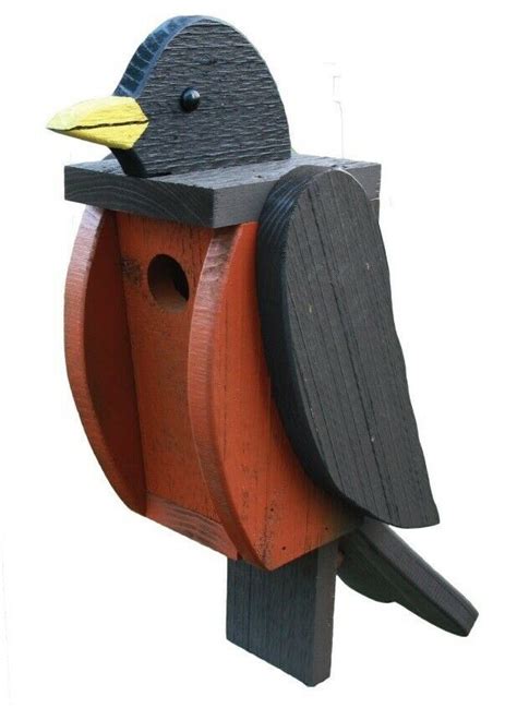 AMERICAN ROBIN BIRDHOUSE - Large Solid Wood Bird House Amish Handmade ...