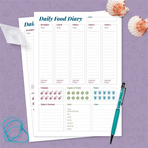 Printable Food Diary Templates - Download PDF