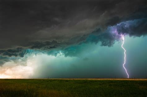 Lightning and green storm clouds - near Olustee, Oklahoma - Fred ...