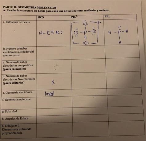 Solved PARTE II. GEOMETRIA MOLECULAR A. Escriba la | Chegg.com